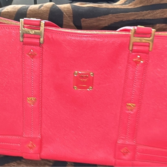 MCM Handbags - MCM Vibrant Pink Shoulder Bag with Gold Accents with COA